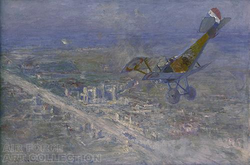 NIEUPORT FIGHTER STRAFING TOWN WHILE RETURNING FROM PATROL - 1917